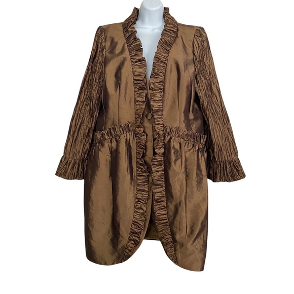 SERAFINA Premium Apparel Bronze Longline Blazer Jacket Dressy Women Plus Size 14 - Picture 1 of 17